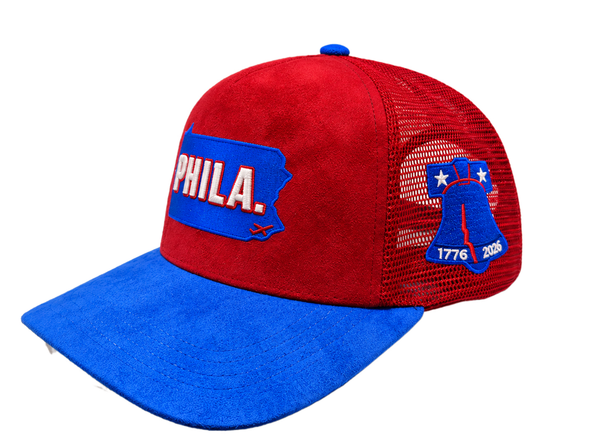 Red & Blue Suede PHILA. Trucker Hat