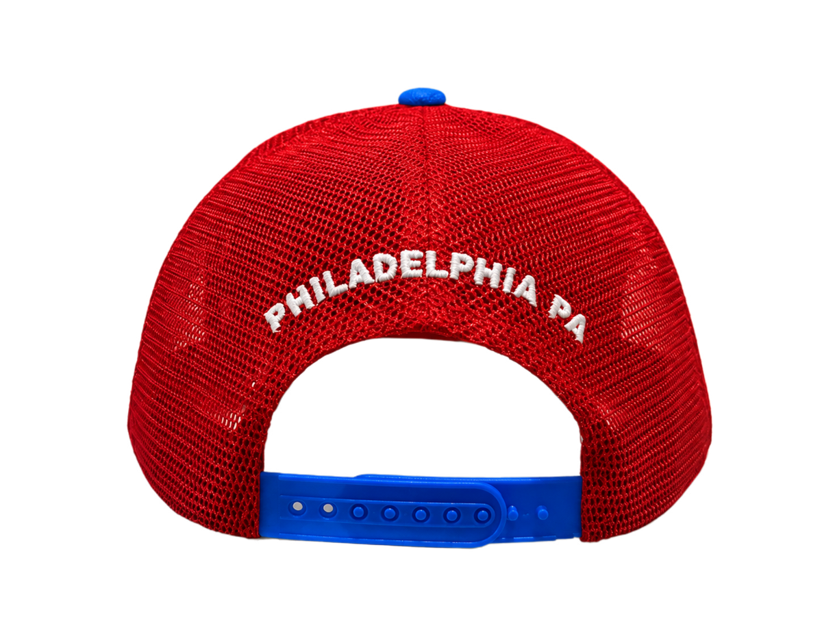 Red & Blue Suede PHILA. Trucker Hat