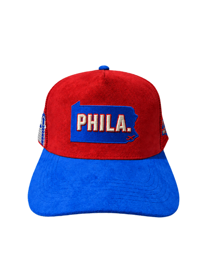 Red & Blue Suede PHILA. Trucker Hat