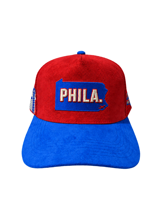 Red & Blue Suede PHILA. Trucker Hat