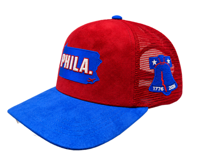 Red & Blue Suede PHILA. Trucker Hat