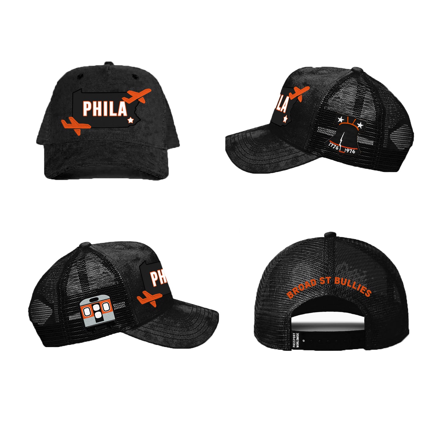 Phila. Black/Orange Suede Trucker Hat (Wholesale Only 50+)