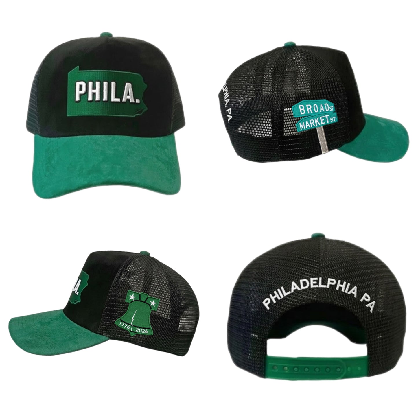 Phila. Black & Green Suede Trucker Hat