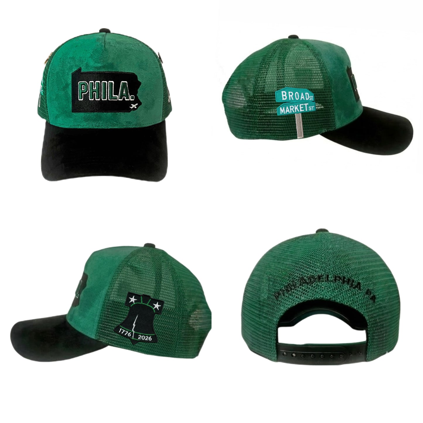 Phila. Green & Black Suede Trucker Hat