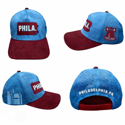 Phila. Sky Blue & Burgundy Suede Trucker Hat